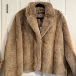 White House Black Market Tan Teddy Jacket Plush Faux Fur